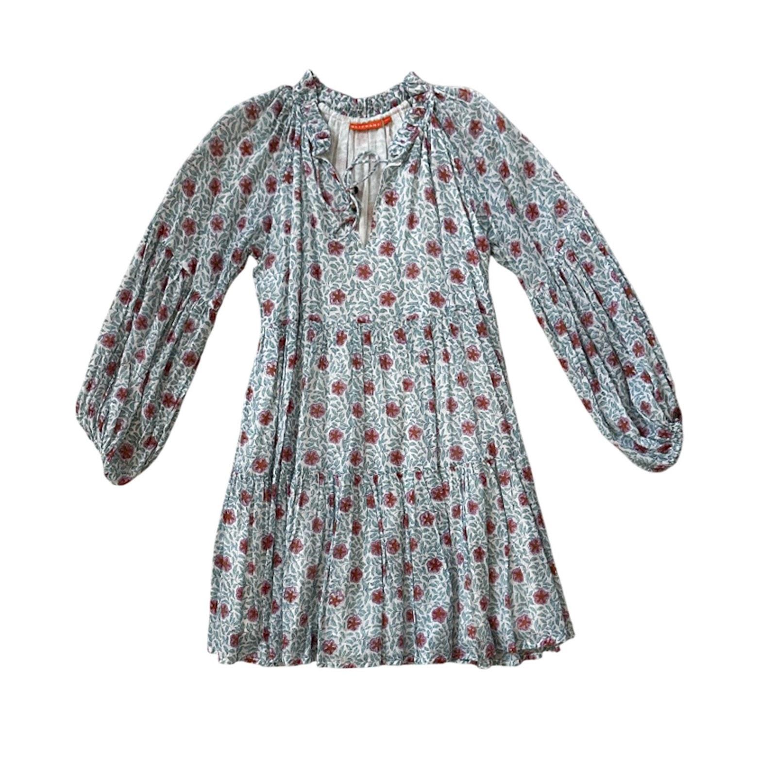 Oliphant Tuckernuck Floral Print Balloon Sleeve Mini Dress Size Xs